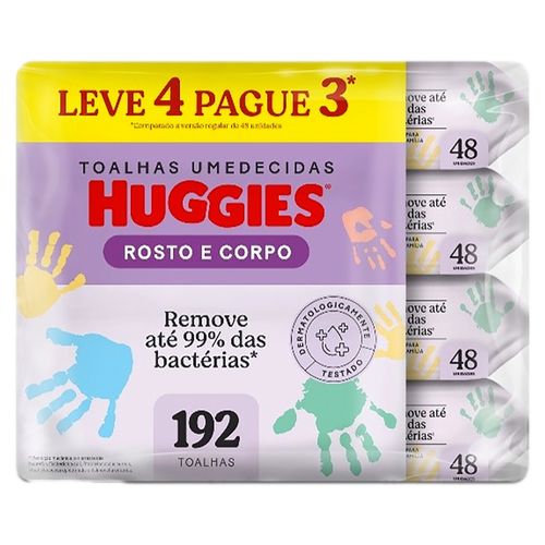 Lenço Umedecido Huggies Rosto e Corpo 4 Pacotes de 48 Unidades