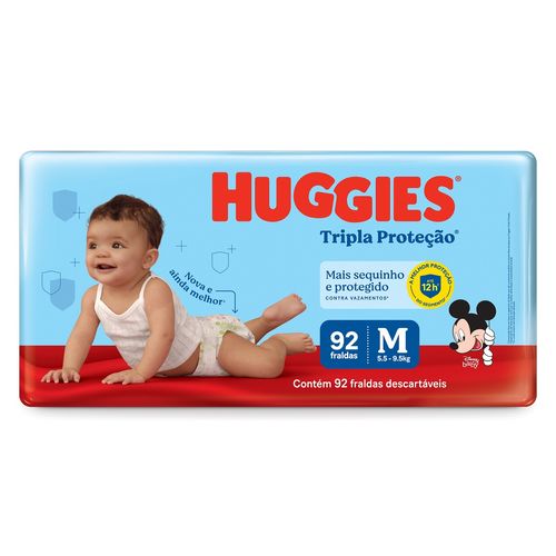 Fralda Huggies Tripla Proteção Hiper Tamanho M com 92 Unidades