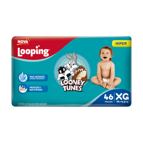 Fralda Looping Looney Tunes Hiper XG com 46 unidades