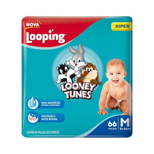 Fralda Looping Looney Tunes Hiper M com 66 unidades