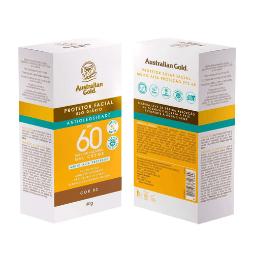 Protetor Solar Facial Australian Gold Antioleosidade FPS60 Cor 03 40g