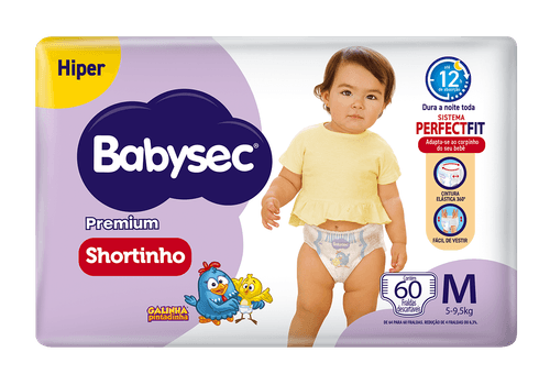 Fralda Babysec Premium Shortinho Hiper M 60 Unidades