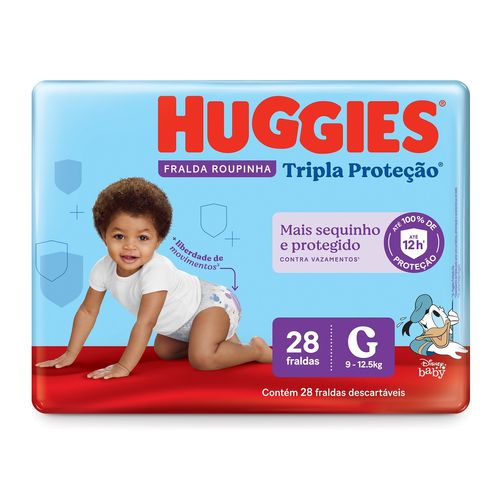 Fralda Huggies Disney Tripla Proteção Mega Roupa G com 28 Unidades