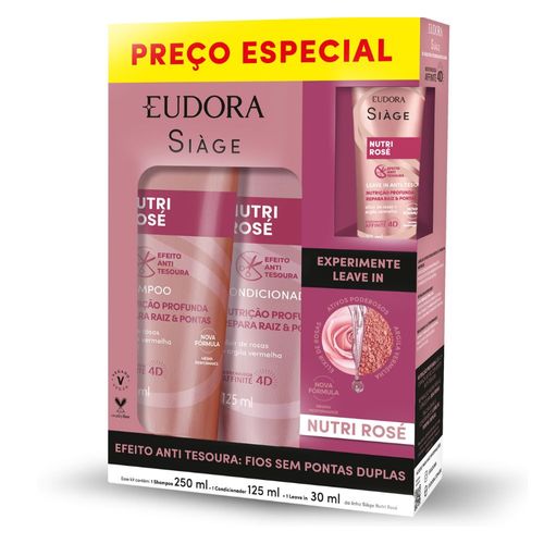 Kit Siage Nutri Rose Shampoo 250ml + Condicionador 125ml + Leave-In 30ml