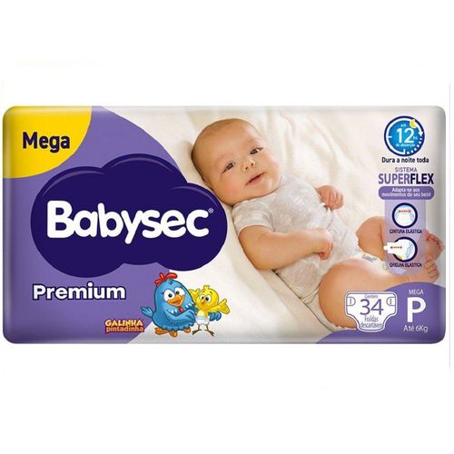 Fralda Babysec Galinha Pintadinha Premium Mega P com 34 Unidades