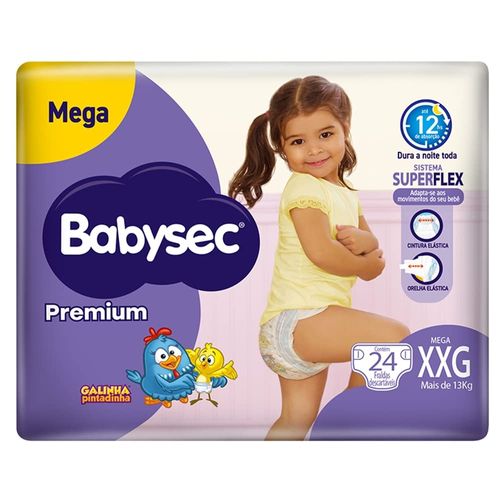 Fralda Babysec Galinha Pintadinha Premium Mega XXG com 24 Unidades
