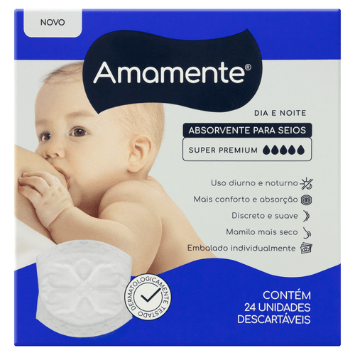 Absorvente para Seios Dia e Noite Amamente Super Premium Caixa 24 Unidades