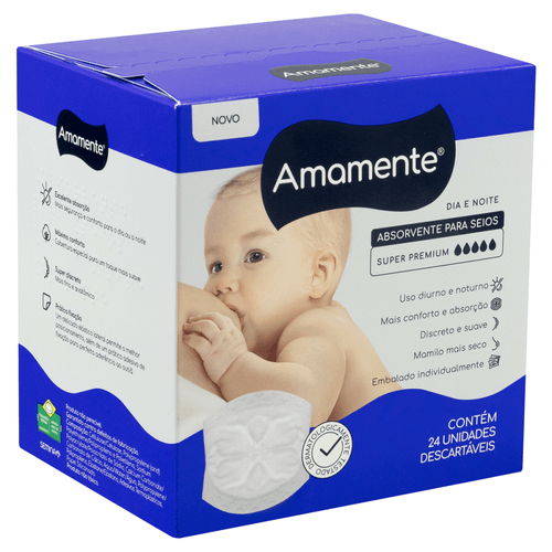 Absorvente para Seios Dia e Noite Amamente Super Premium Caixa 24 Unidades