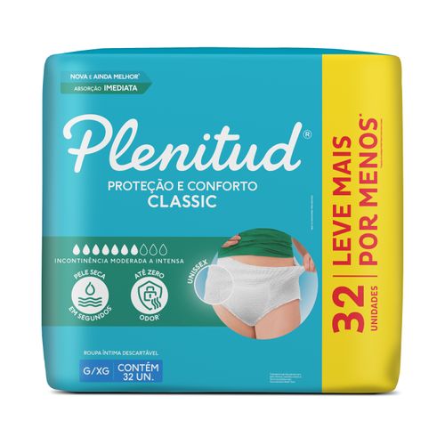 Roupa Íntima Descartável Unissex Plenitud Classic G/XG Com 32 Unidades
