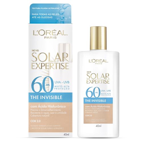 Protetor Solar Facial Loreal Paris Solar Expertise The Invisible com Cor 2.0 FPS 60 Caixa 40ml
