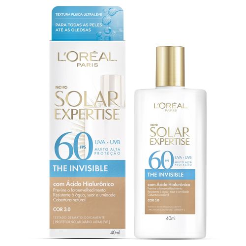 Protetor Solar Facial Loreal Paris Solar Expertise The Invisible com Cor 3.0 FPS 60 Caixa 40ml