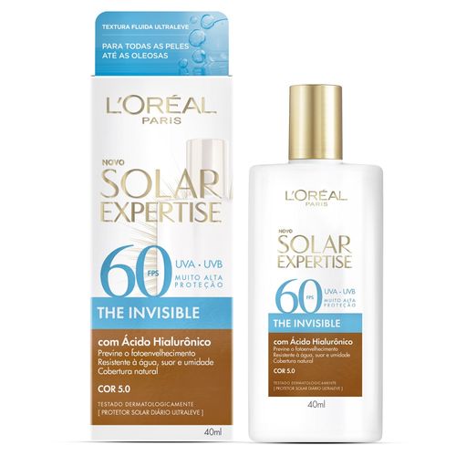 Protetor Solar Facial Loreal Paris Solar Expertise The Invisible com Cor 5.0 FPS 60 Caixa 40ml