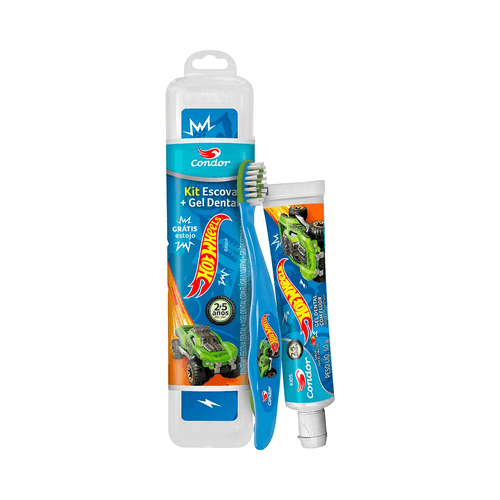 Kit Infantil Condor Hot Wheels Escova Dental + Gel Dental Com Fluor 50g