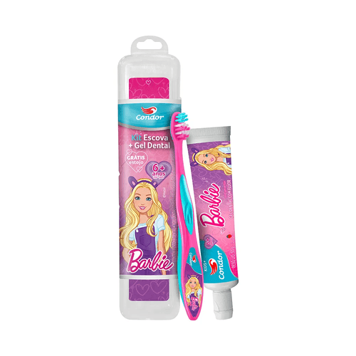 Kit Infantil Condor Barbie Escova Dental + Gel Dental Com Fluor 50g
