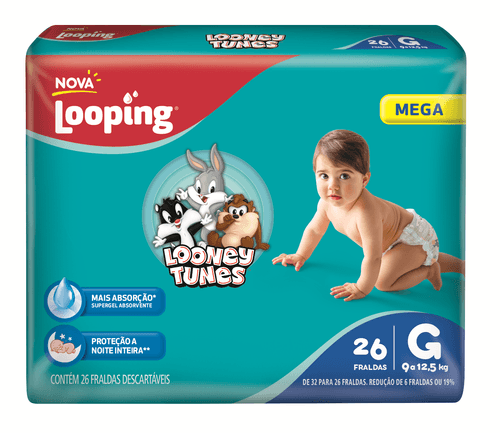 Fralda Looping Looney Tunes Mega G com 26 Unidades