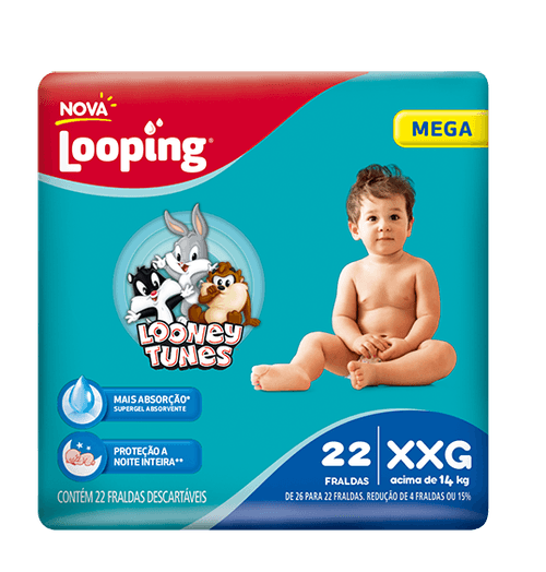 Fralda Looping Looney Tunes Mega XXG com 22 Unidades