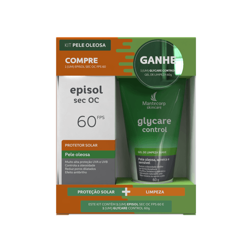 Kit Protetor Solar Episol Sec OC FPS60 60g Grátis Gel de Limpeza Glycare Control 60g