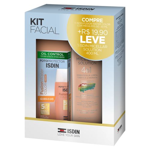 Kit Protetor Solar Fotoprotector Isdin Fusion Water com Cor FPS 60 50ml + Água Micelar Facial 400ml