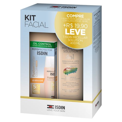 Kit Protetor Solar Fotoprotector Isdin Fusion Water Cor Clara FPS 60 50ml + Água Micelar Facial 400ml