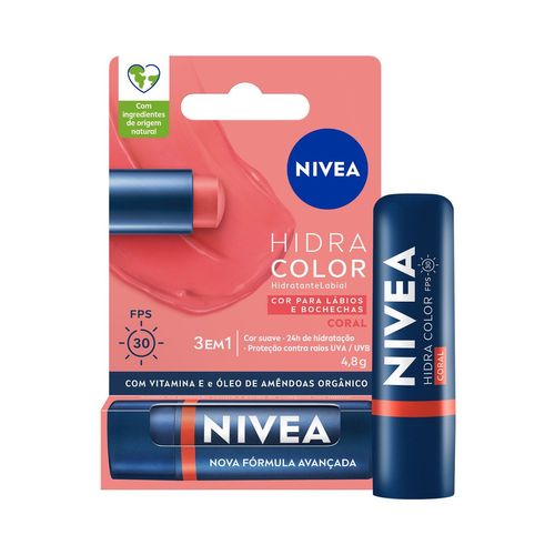 Nivea Hidratante Labial Hidra Color Coral FPS 30 4,8g
