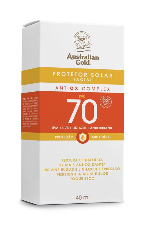 Protetor Solar Facial Australian Gold Antiox Complex FPS 70 40ml