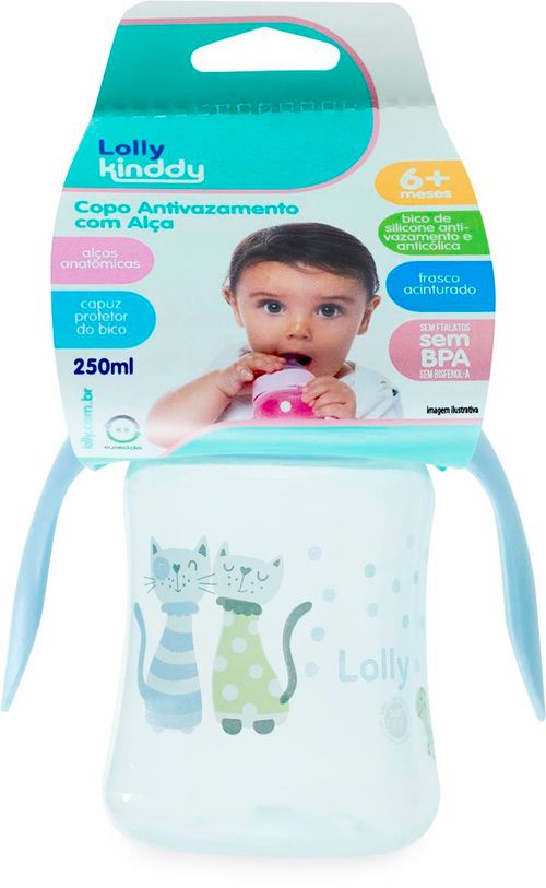 Copo Antivazamento Lolly Baby Zoo com Alça Silicone Azul 250ml