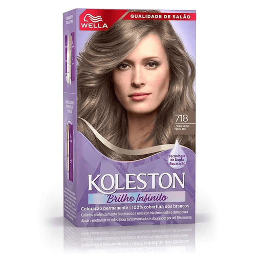 Kit Tintura Colorante Koleston Brilho Infinito Louro Médio Perolado 718