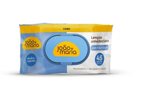 Lenço Umedecido sem Fragrância João e Maria 45 Unidades