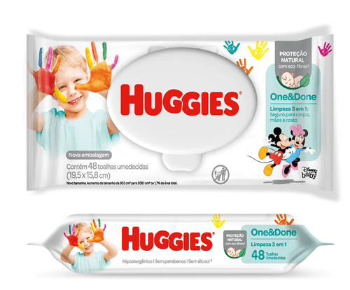 Lenço umedecido Huggies Disney One&Done Limpeza 3 em 1 Com 48 unidades