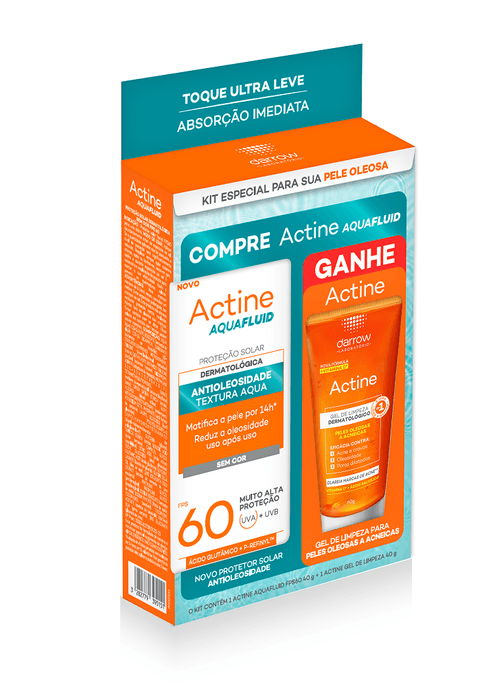 Kit Protetor Solar Actine Aquafluid FPS 60 40g + Gel de Limpeza Actine 40g