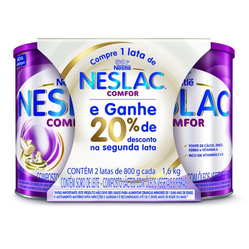Kit Composto Lácteo Neslac Comfor com 2 Latas 800g 20% de Desconto na 2º lata