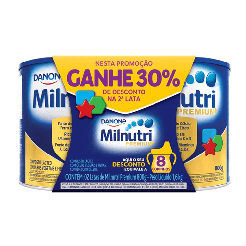 Kit Composto Lácteo Milnutri Premium 800g com 2 Latas com 30% de Desconto na 2º Lata