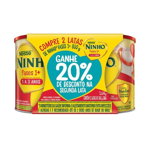 Kit Fórmula Infantil Ninho Fases 1+ 800g com 2 Latas 20% de Desconto na Segunda Lata