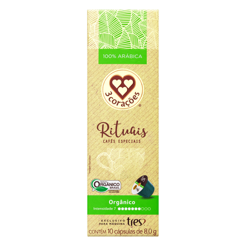 Estojo Três Corações Rituais Café Orgânico com 10 Cápsulas 8g