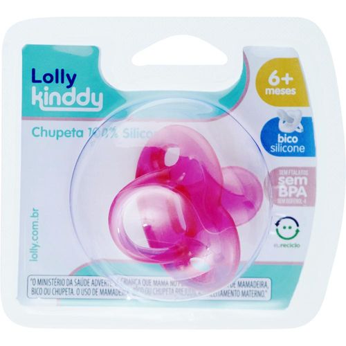Chupeta De Silicone Lolly Kinddy 6+ Meses Rosa 1 unidade
