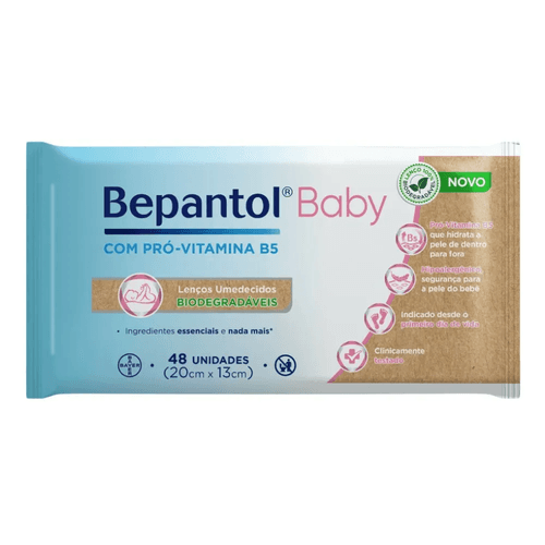Lenços Umedecidos Bepantol Baby Biodegradáveis com 48 Unidades