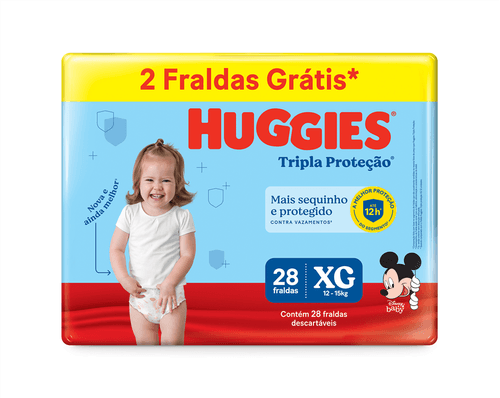 Fralda Huggies Disney Tripla Proteção Meguinha XG com 28 Unidades