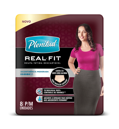 Roupa Íntima Plenitud Real Fit Mulher P/ M Com 8 Unidades