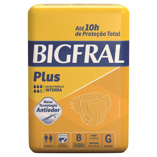 Fralda Geriátrica Bigfral Plus G com 8 unidades