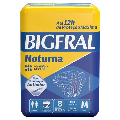 Fralda Geriátrica Bigfral Plus M noturna com 8 unidades