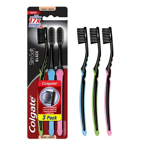 Kit Escova Dental Colgate SlimSoft Black com 3 Unidades