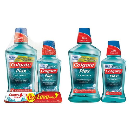 Kit Enxaguante Bucal Colgate Plax Ice Infinity Leve 500 Pague 350ml + R$1,99 Leve 250ml
