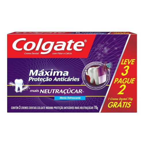 Kit Creme Dental Colgate Máxima Proteção Anticáries Mais Neutraçúcar 70g Leve 3 Pague 2 unidades