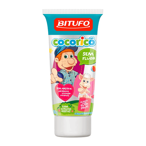 Gel Dental Bitufo Cocoricó sem flúor tutti frutti 90g