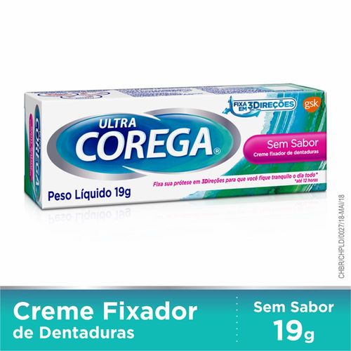 Fixador de Dentaduras Corega Tripla Açao Creme Sem Sabor 19/20g