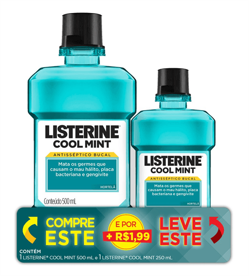 Kit Antisséptico Bucal Listerine Cool Mint 500ml Leve 250ml Por R$ 1,99