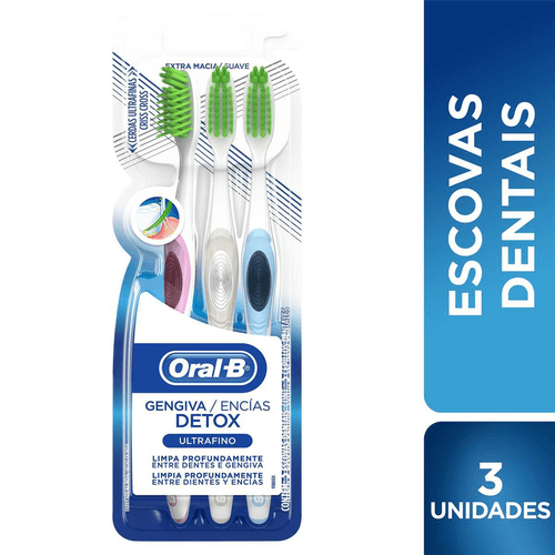 Kit Escova Dental Oral-B Gengiva Detox Ultrafino com 3 unidades