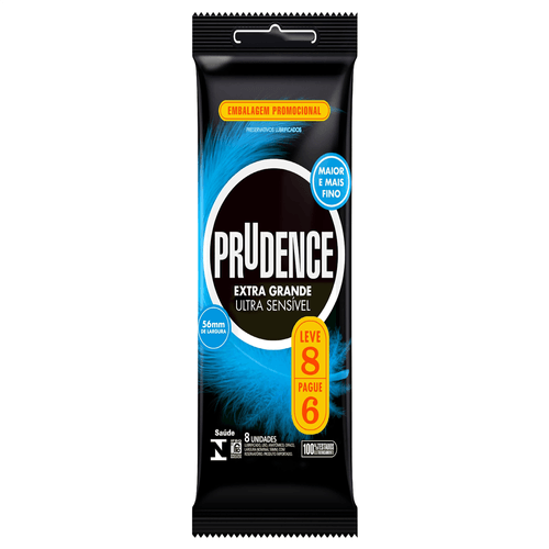 Preservativo Prudence Extra Grande Ultra Sensível Leve 8 Pague 6 Unidades