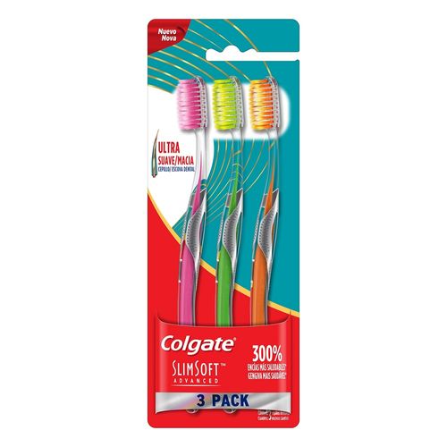 Kit Escova Dental Colgate SlimSoft Advance Macia/Suave com 3 Unidades