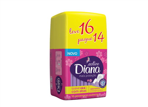 Absorvente Diana Active Suave com Abas Leve 16 Pague 14 Unidades